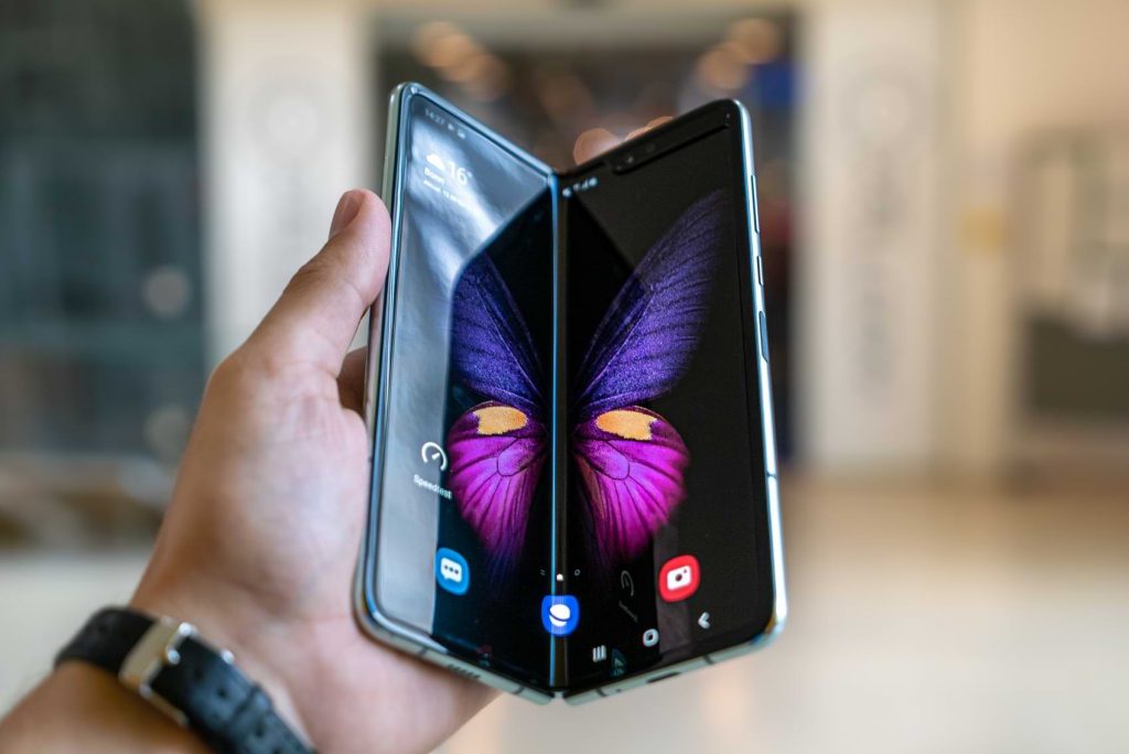 A person holds a Samsung Galaxy Z Fold device, one of Samsung's new Galaxy phones which was recently reworked and unveiled.