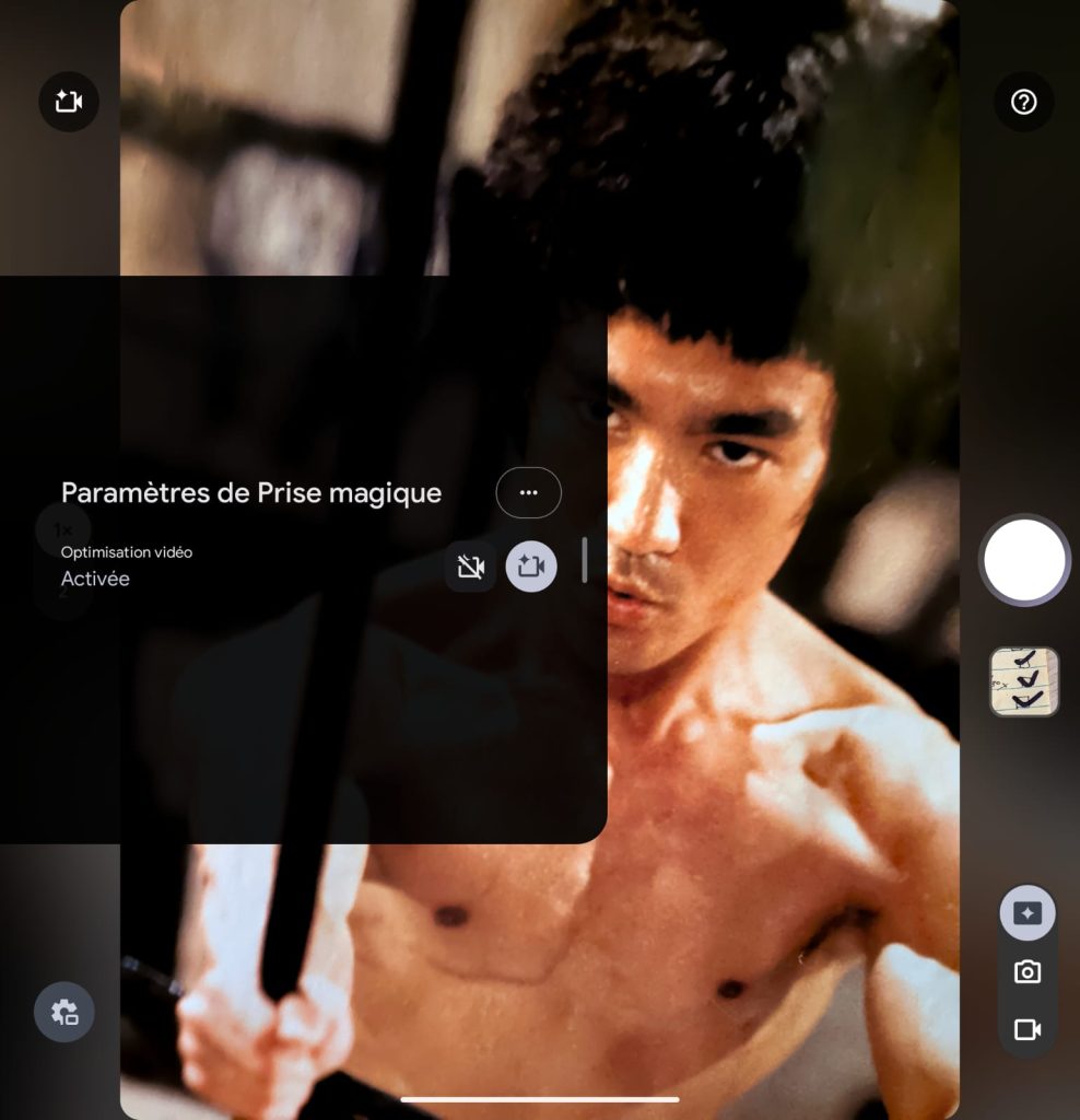 Interface française de Prise magique sur le Pixel 11 Pro Fold pendant une prise de vue.
