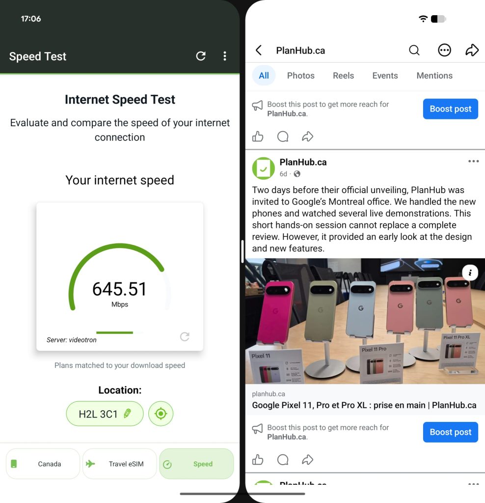 Two apps displayed side by side on the Google Pixel 11 Pro Fold split screen.