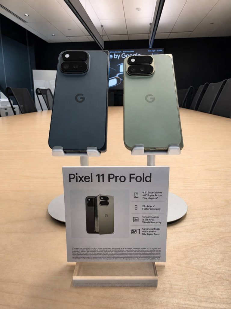Google Pixel 11 Pro Fold shown from the back in Olive and Obsidian. Photo: Julien Junet / PlanHub
