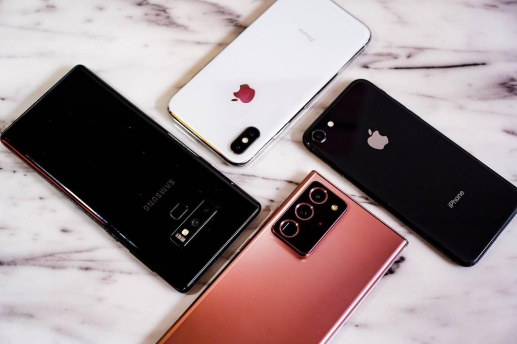 Selection of Apple, Samsung and other smartphones available for reuse or refurbishment