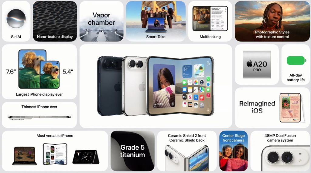 iPhone Duo open with key features including A20 Pro, Siri AI, multitasking and 7.6-inch display