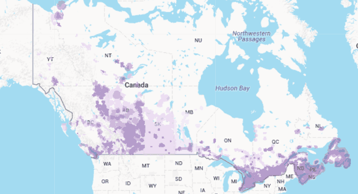 Telus' network coverage Telus' network coverage